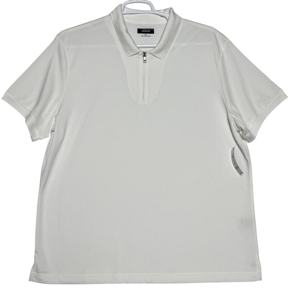 ALFANI Ottoman Zip Polo Mens XXL Washed White Polyester Short Sleeve